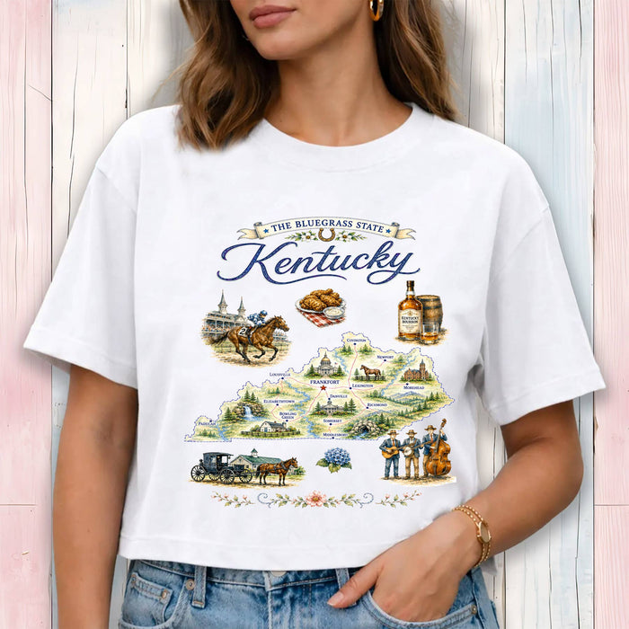 Kentucky State Map Landmark Cropped T-Shirt