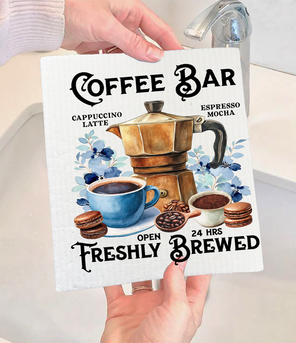 Coffee Bar Freshly Brewed Swedish Dishcloth