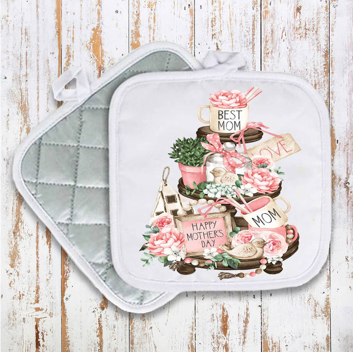 Mothers Day Best Mom 3 Tier Tray Pot Holder Oven Mitt