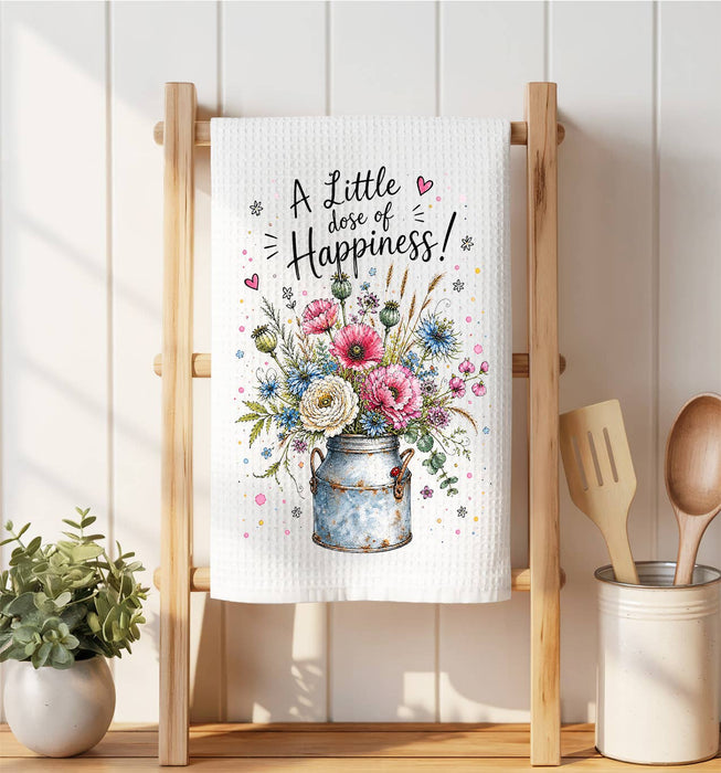 A Little does of Happiness Flowers Waffle Weave Towel