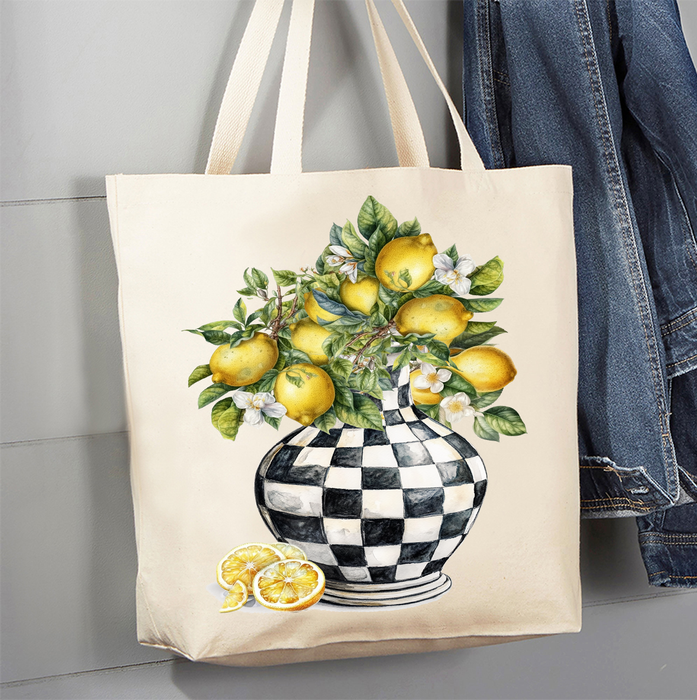 Checkered Vase with Lemons Canvas Tote Bag