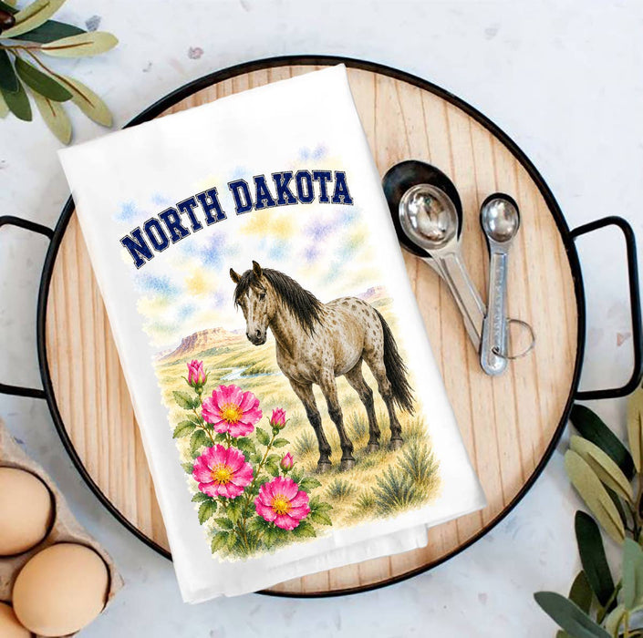 North Dakota State Bird and Animal Tea Towel