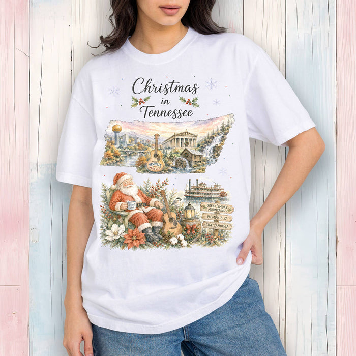 Christmas in Tennessee State Map T-Shirt