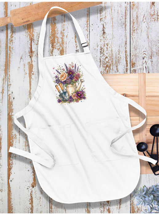 Watercolor Flower Watering Can Garden Apron