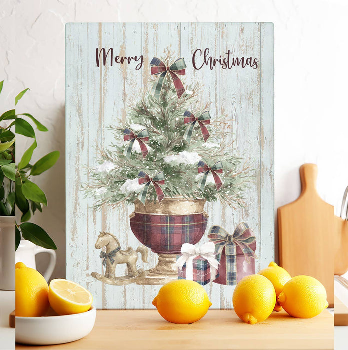 Christmas Tree Burgundy Velvet Glass Cutting Board