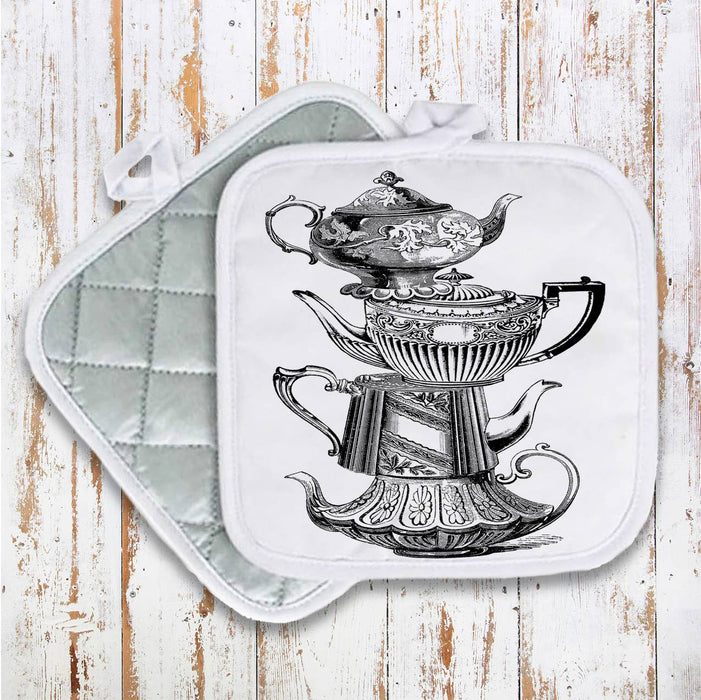 Tea Pot, Pot Holder Oven Mitts