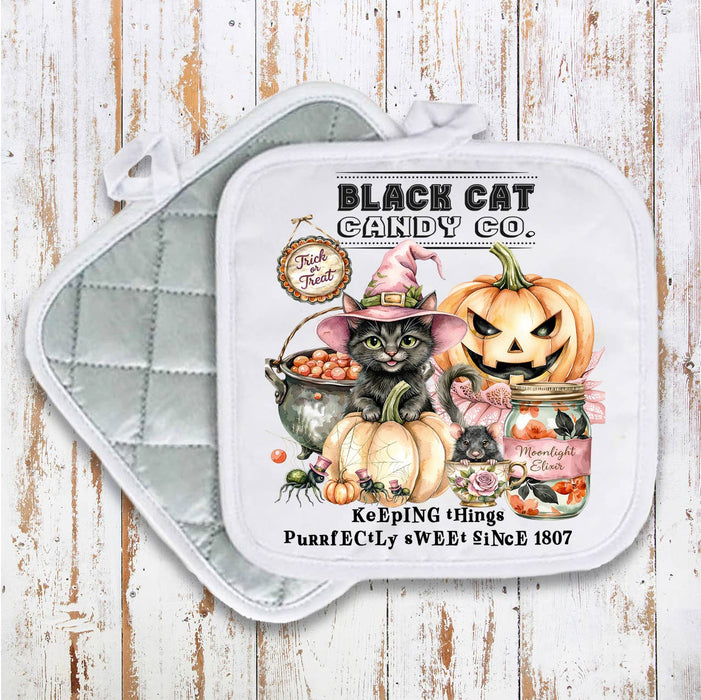 Halloween Black Cat Candy Company Pot Holder Oven Mitt