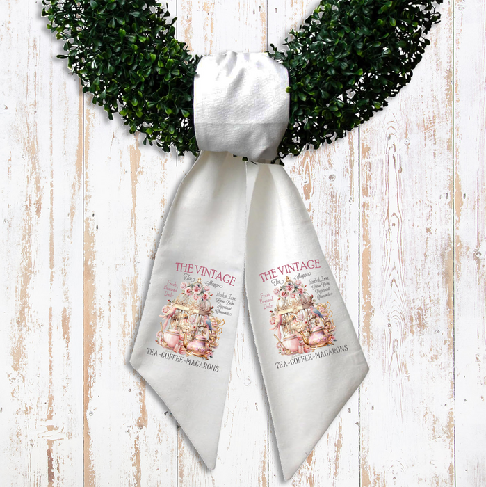 Pink Vintage Tea Shoppe Birds Wreath Sash
