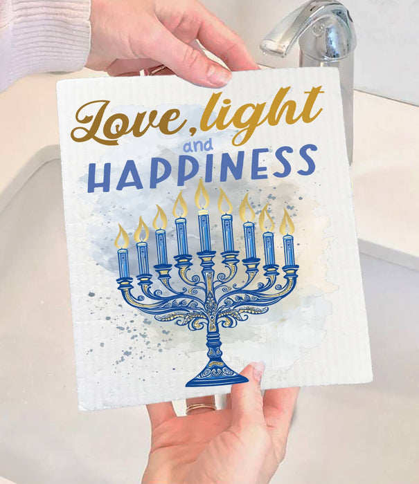 Hanukkah Menorah Love Light Swedish Dishcloth