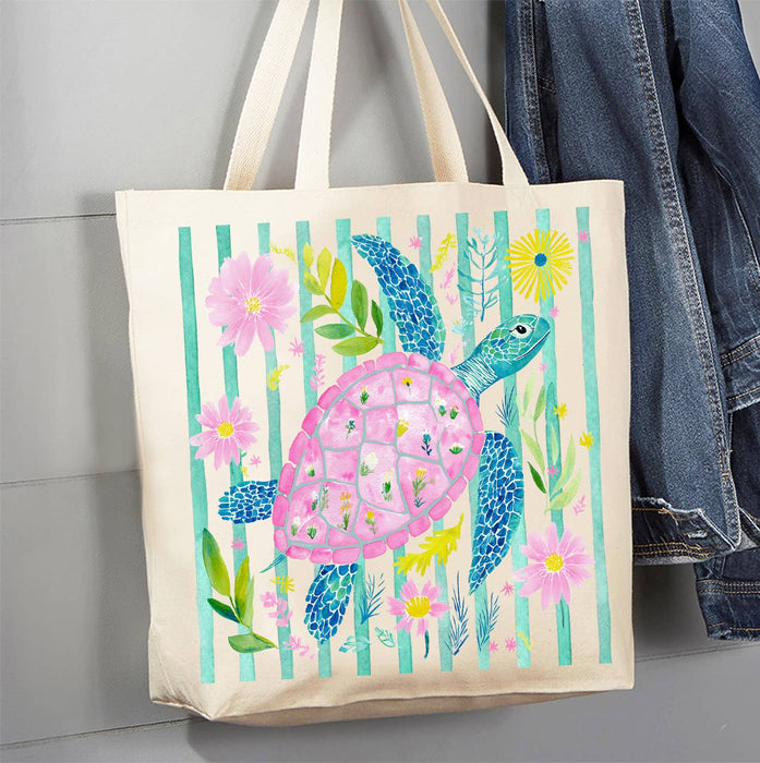Coastal Sea Turtle Pastel Colors Canvas Tote Bag