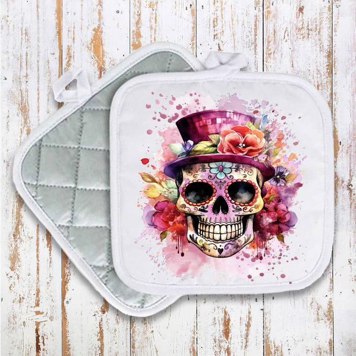 Day of the Dead Sugar Skull Top Hat Pot Holder Oven Mitt