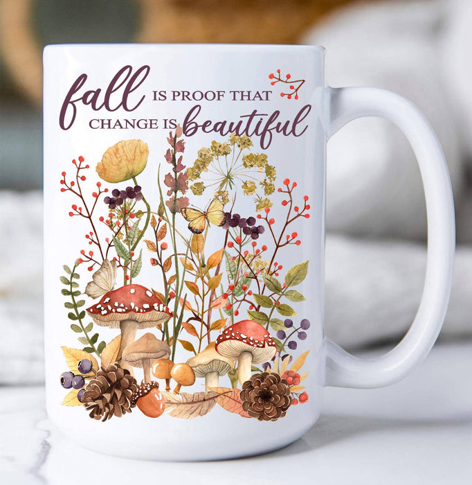 Fall is Beautiful Wildflower Mushroom  Coffee Mug
