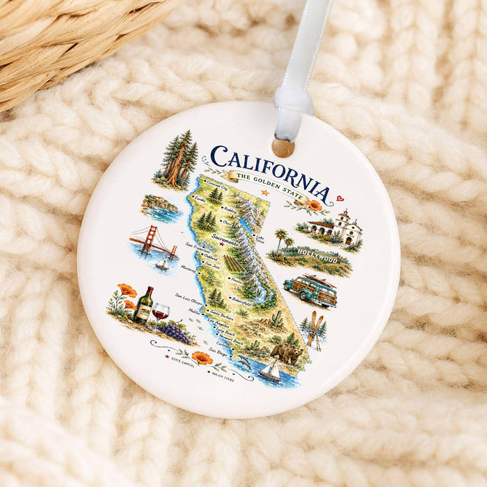 California State Map Landmark Ornament