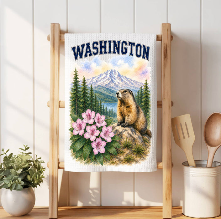Washington State Bird and Animal Waffle Weave Towel
