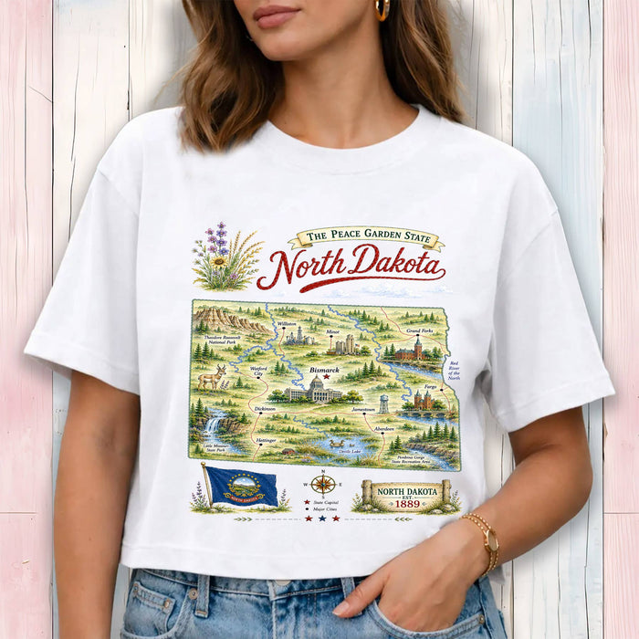 North Dakota State Map Landmark Cropped T-Shirt