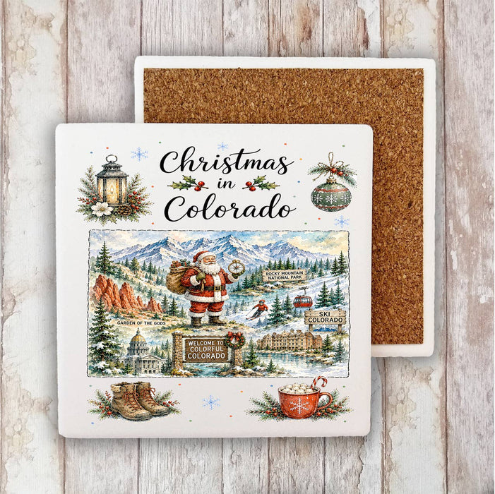 Christmas in Colorado State Map Stone Coaster