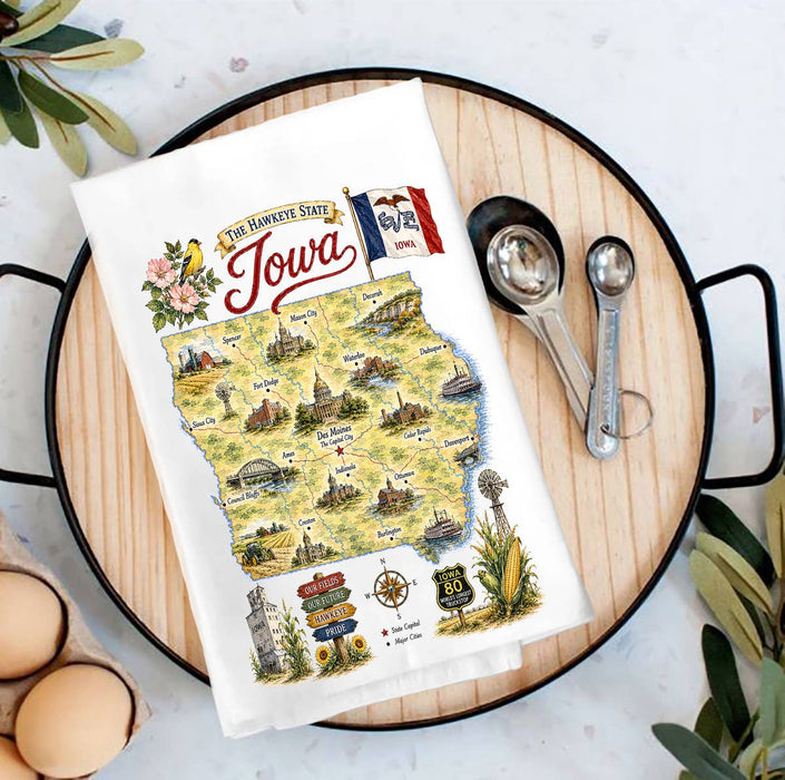 Iowa State Map Landmark Tea Towel