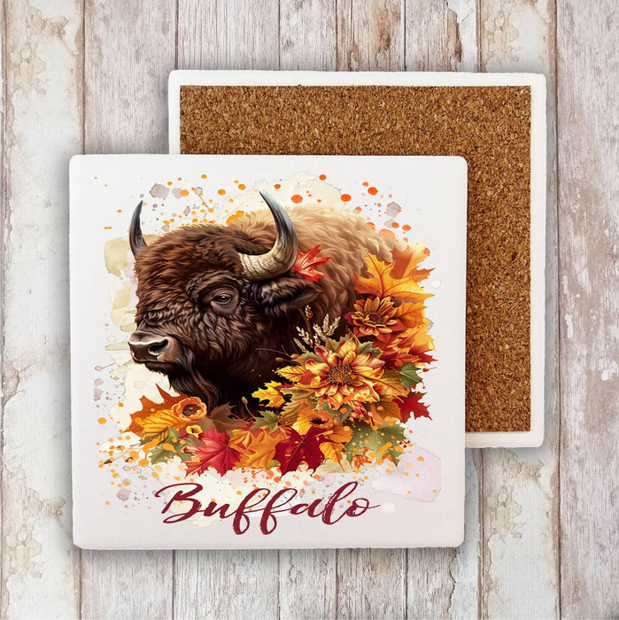 Autumn Fall Flowers Western Buffalo Stone Coaster