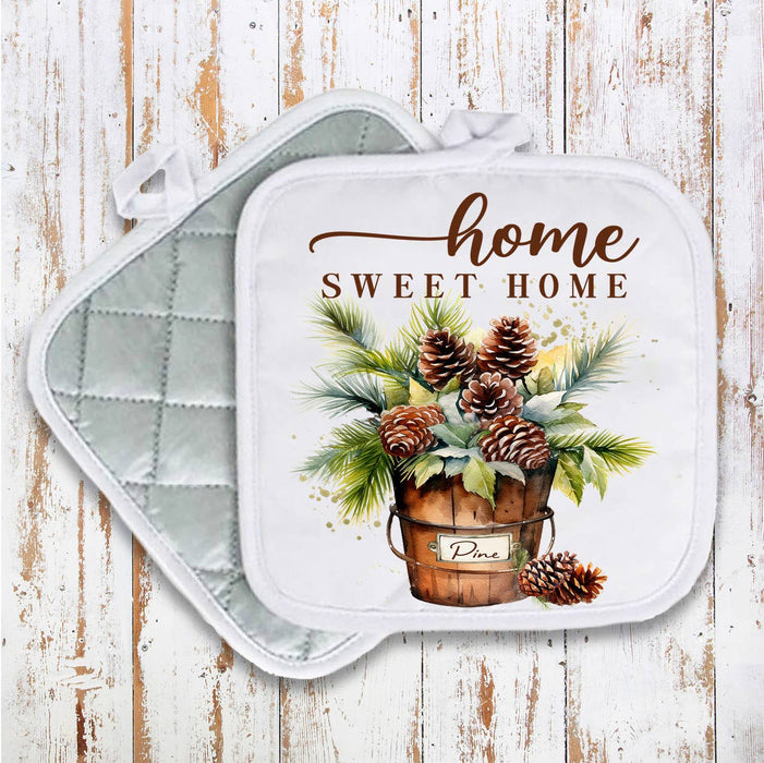 Home Sweet Home Bucket Pine Cones Pot Holder Oven Mitt
