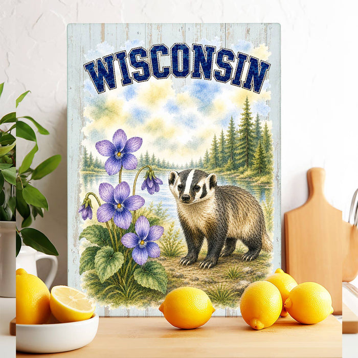 Wisconsin State Bird and Animal Glass Cutting Board