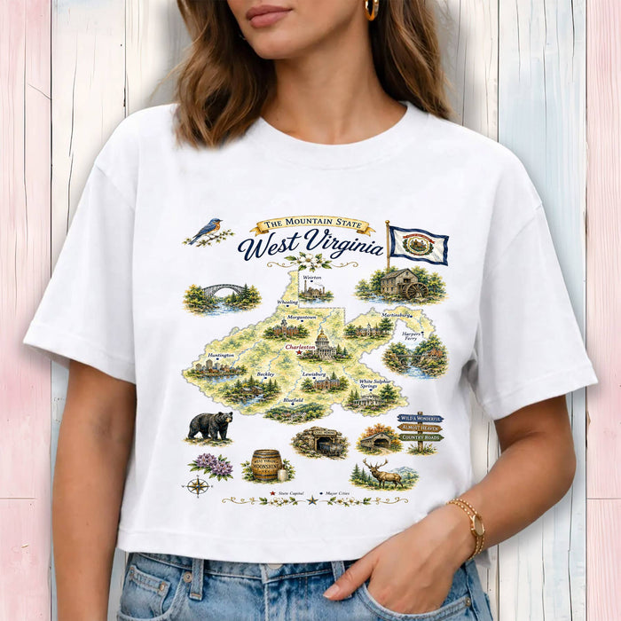 West Virginia State Map Landmark Cropped T-Shirt