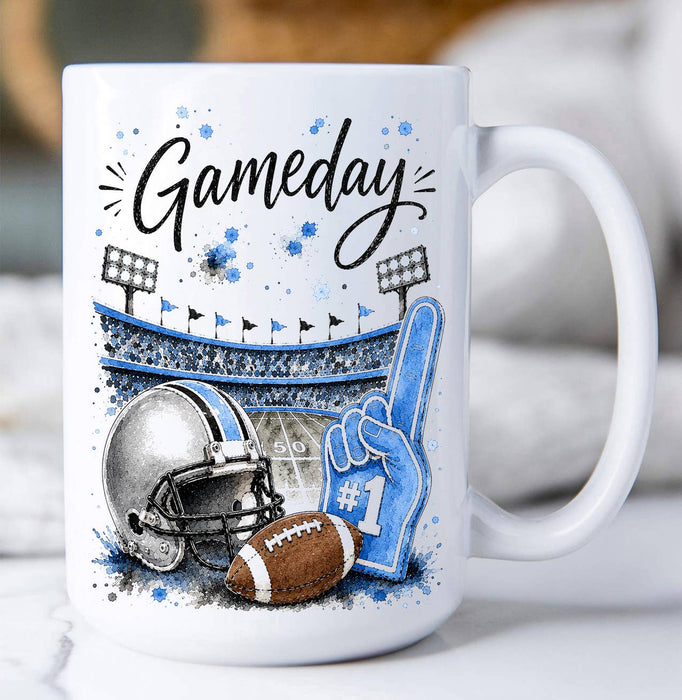 Gameday Football Silver & Light Blue Coffee Mug