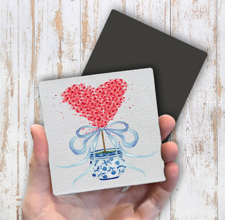 Chinoiserie Blue & White Hearts Topiary Magnet Fridge