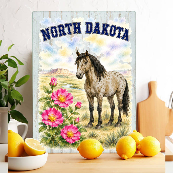 North Dakota State Bird and Animal Glass Cutting Board