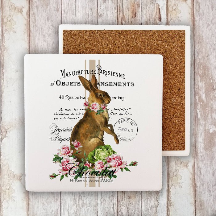 Easter French Easter Bunny Cotton Stone Coaster