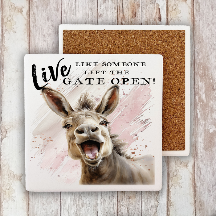 Donkey Live Like you Left the Gate Open  Stone Coaster