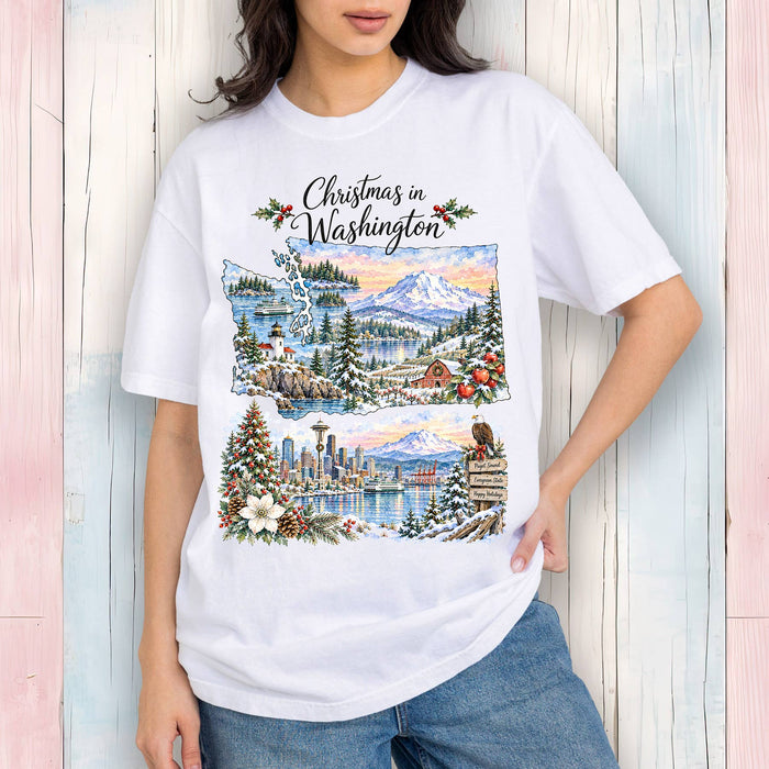 Christmas in Washington State Map T-Shirt