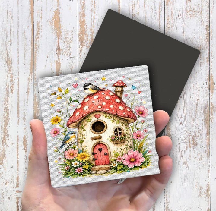 Mushroom Birdhouse Flowers Magnet Fridge