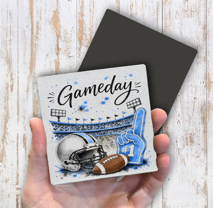 Gameday Football Silver & Light Blue Magnet Fridge