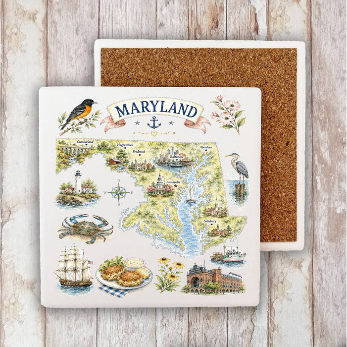 Maryland State Map Landmark Stone Coaster