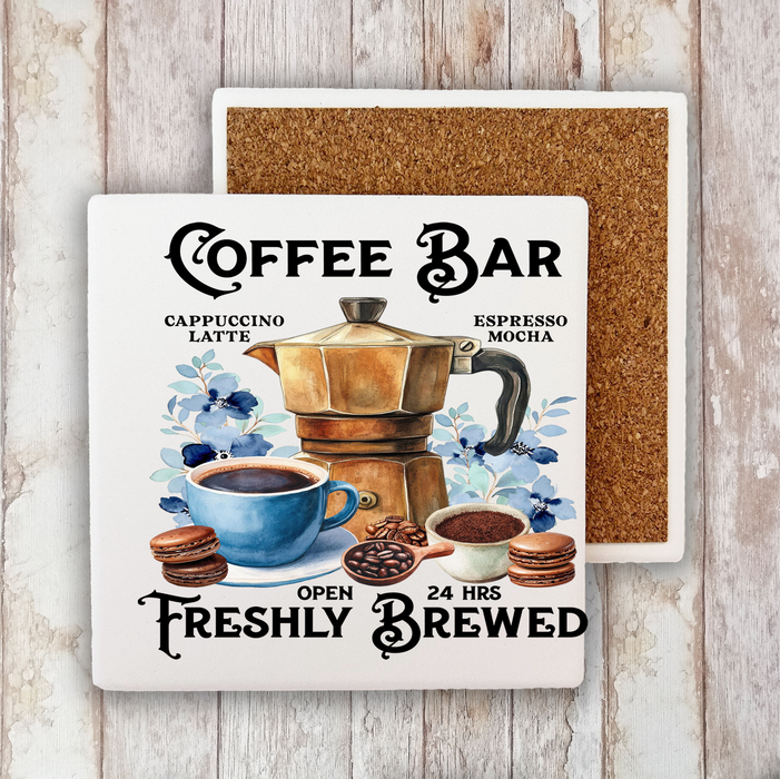 Coffee Bar Freshly Brewed Stone Coaster