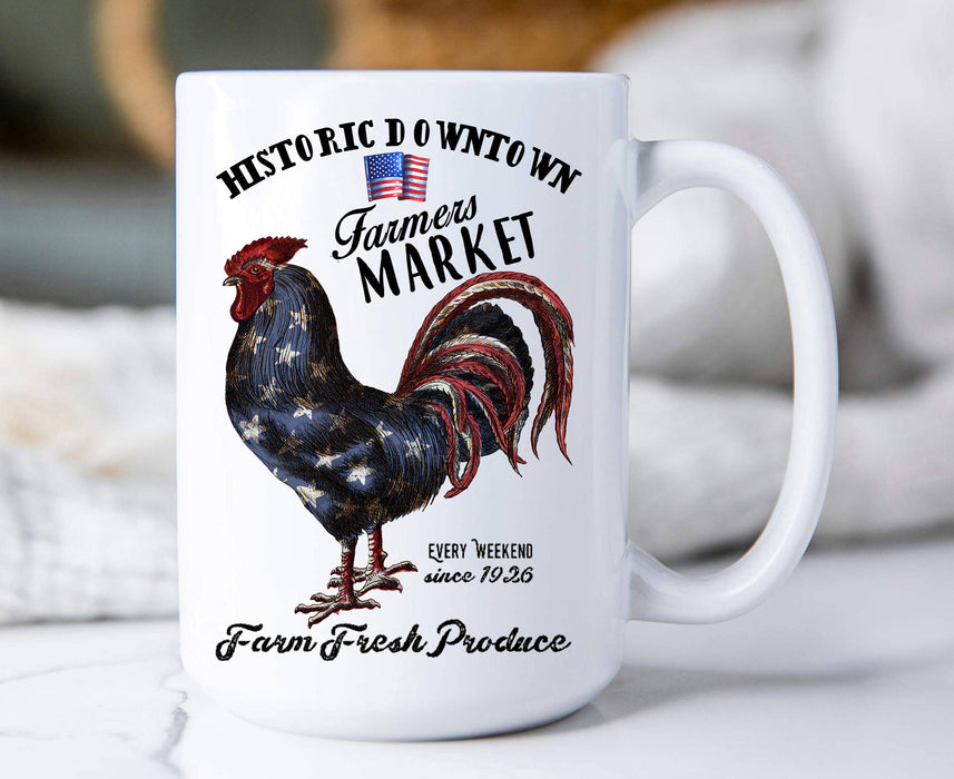 Farmers Market Patriotic Rooster Coffee Mug