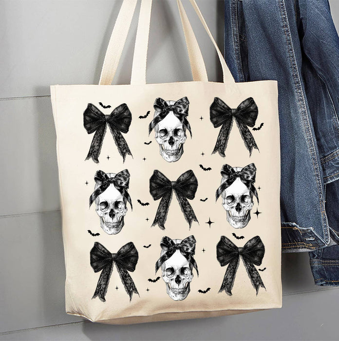 Halloween Skeltons and Bows Canvas Tote Bag