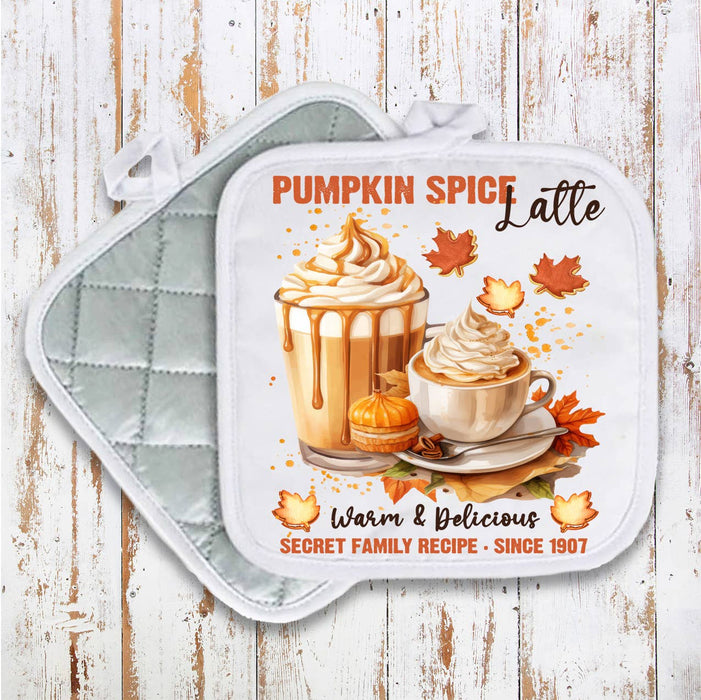Autumn Fall Pumpkins Spice Latte Pot Holder Oven Mitt