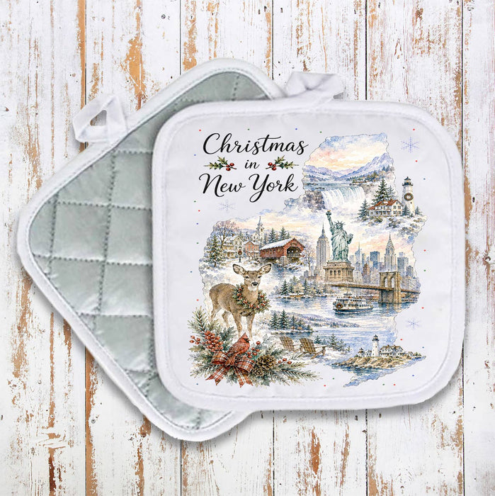 Christmas in New York State Map Pot Holder