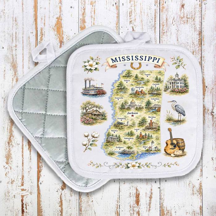 Mississippi State Map Landmark Pot Holder