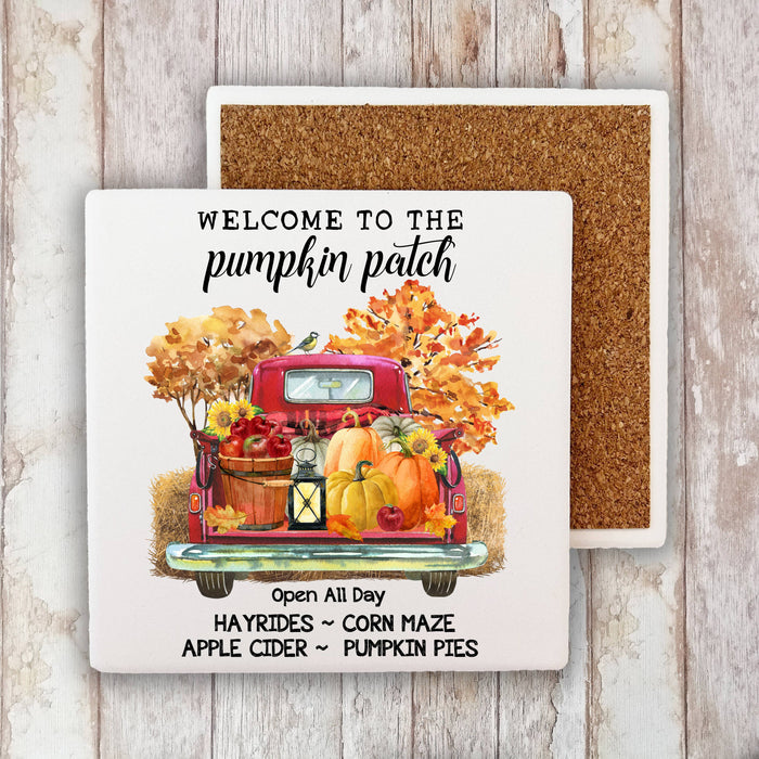 Autumn Fall Pumpkins Pick Up Truck Stone Coaster