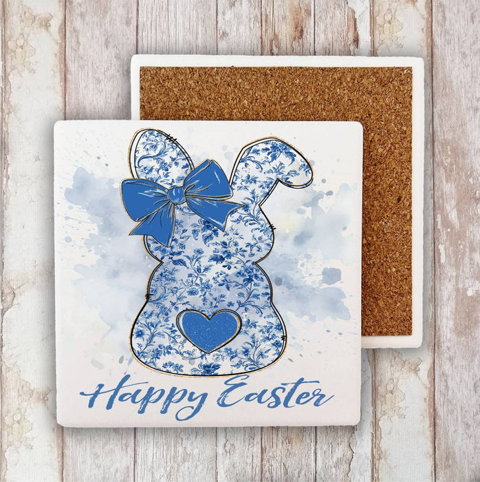 Easter Blue and White Bunny Stone Coaster
