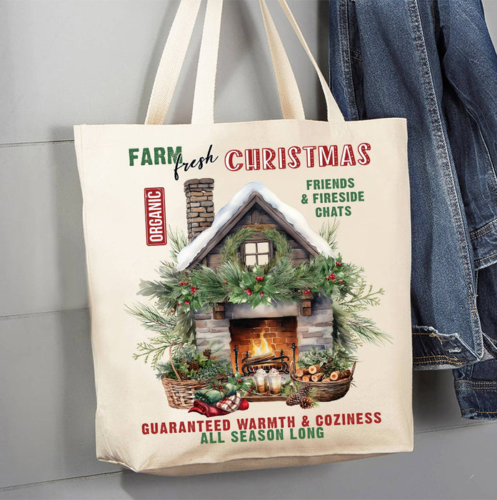 Farm Fresh Christmas Fireplace  Canvas Tote Bag