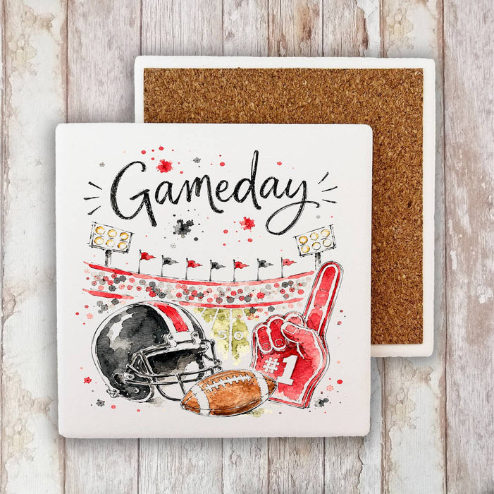 Gameday Football Black & Red Stone Coaster