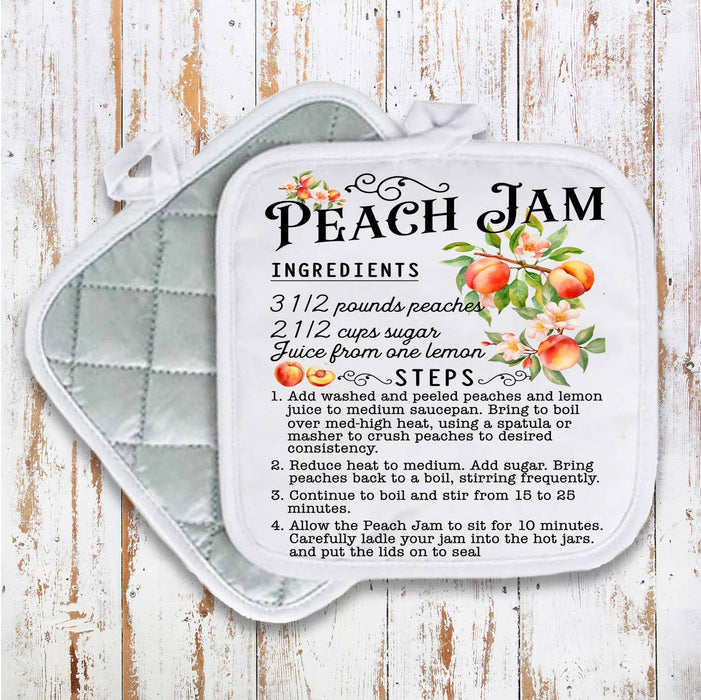 Fresh Peach Jam Recipe Pot Holder Oven Mitt