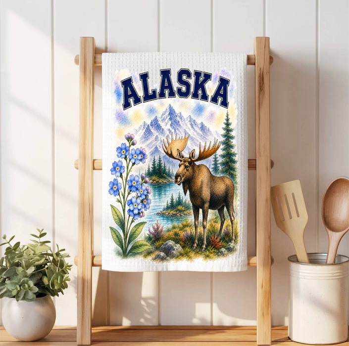 Alaska State Bird and Animal Waffle Weave Towel