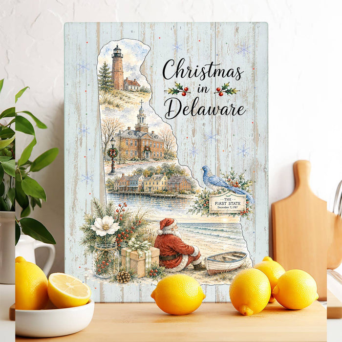 Christmas in Delaware State Map Glass Cutting Board