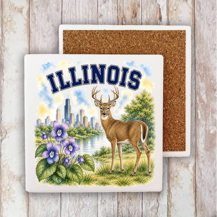 Illinois State Bird and Animal Stone Coaster