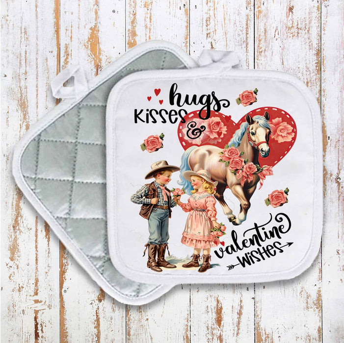 Vintage Western Cowboy Valentine Pot Holder Oven Mitt
