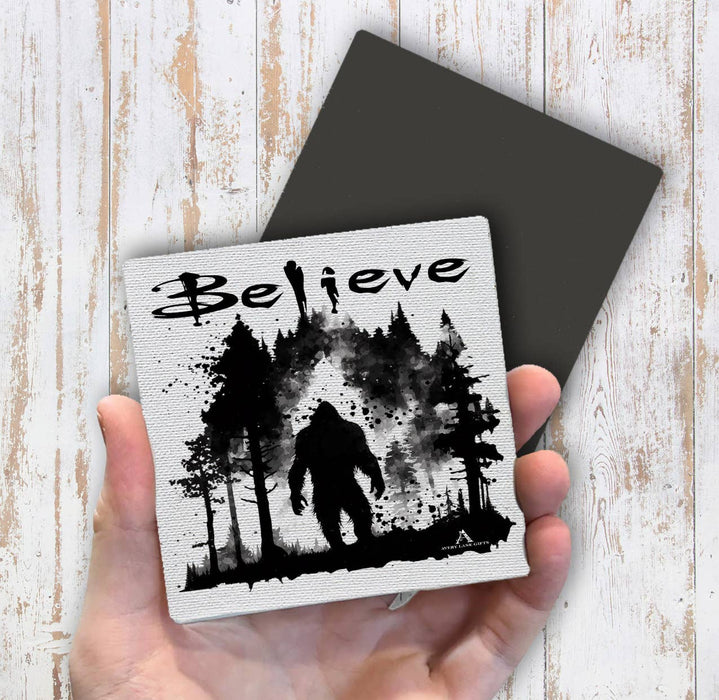 Believe Sasquatch Big Foot Black White Magnet Fridge